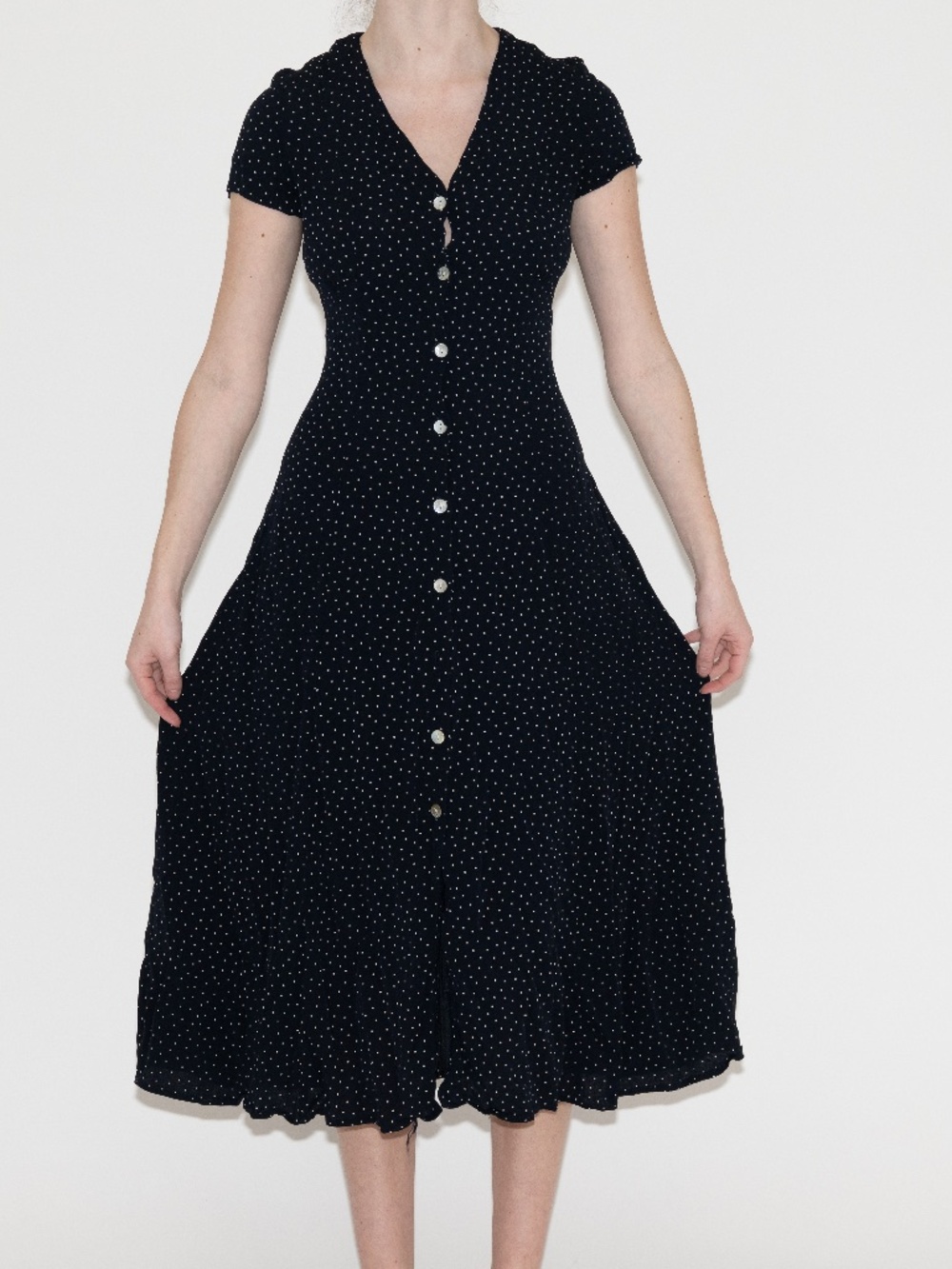 Vintage polka dot button up dress navy size 12 rayon